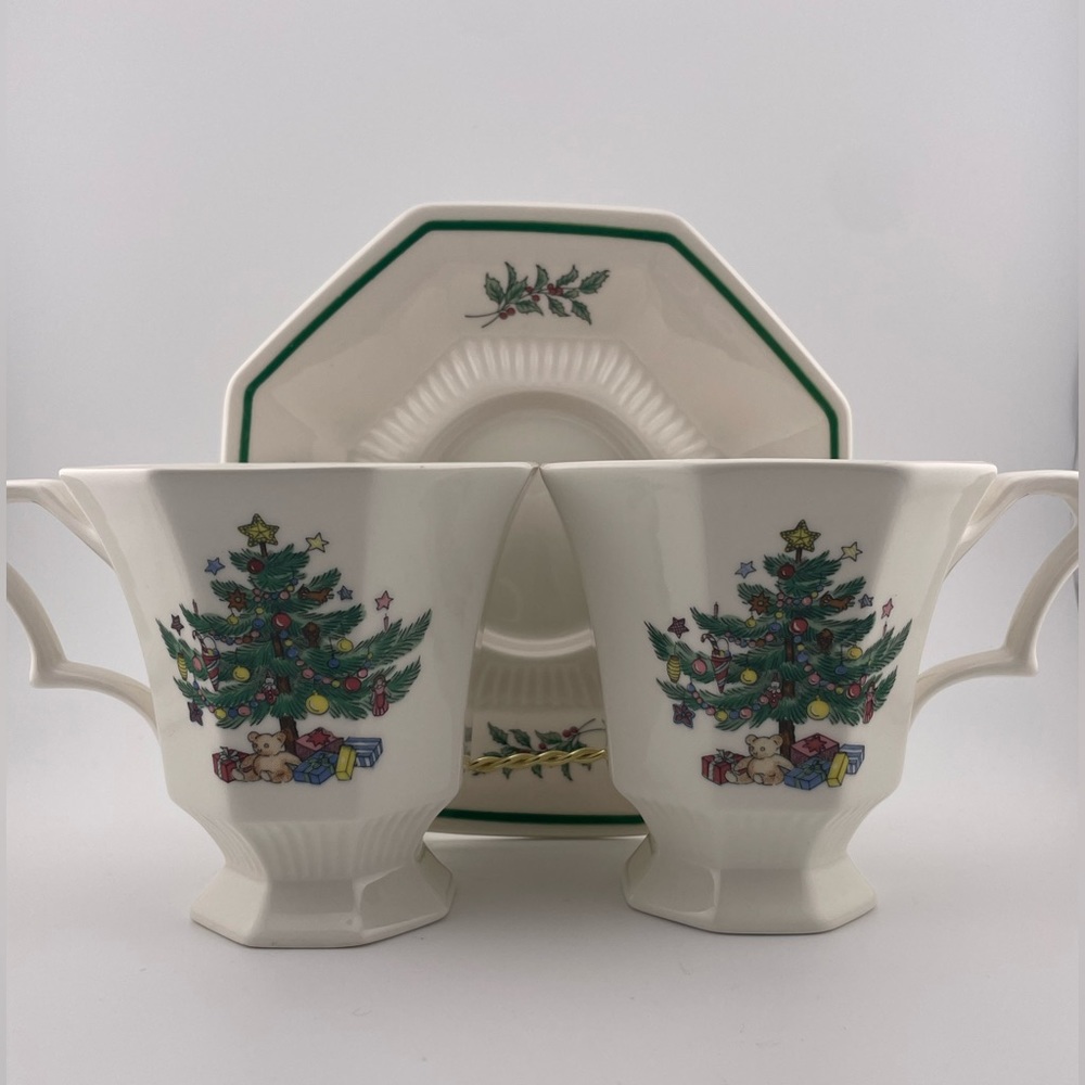 Vintage, Christmastime Footed Cup and Saucer Set of Two by Nikko